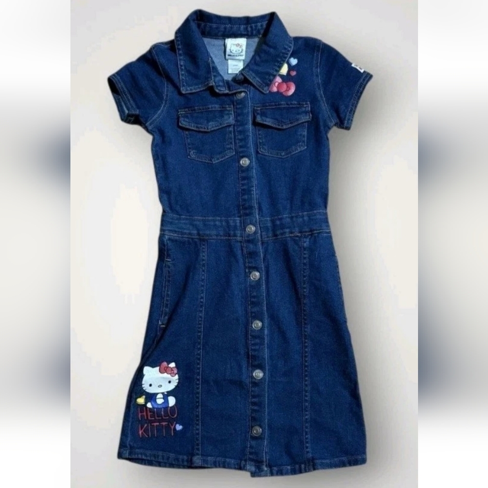 NEW Hello Kitty Snap Front Denim Jean Dress Jumper Sanrio Girls Overalls 5/6